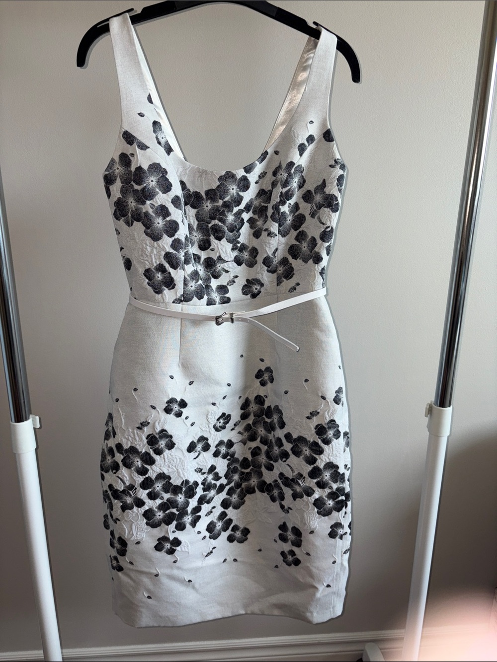 Designer Light Grey Floral Jacquard Dress & Jacket Set 2pc Suit Size 8